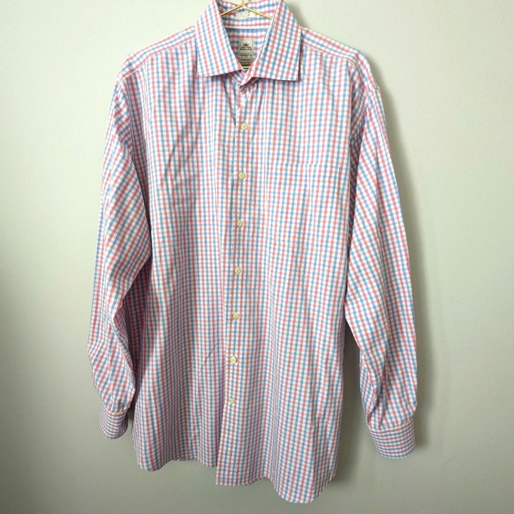 Peter Millar Nanoluxe L/S Button Down Shirt Size 17.5 XLong Pastel Check EUC